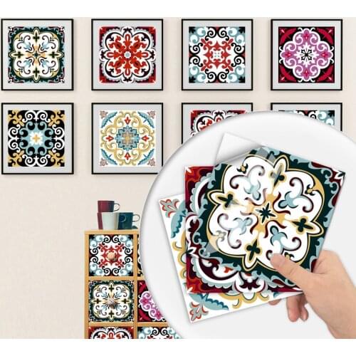 Moroccan Colorful Tiles Wall Sticker Kitchen Bathroom Backsplash Wall Decals Shine Finished DIY Self-sticking PVC Art Wallpaper
