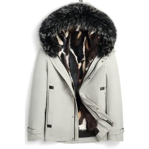 2020 Men Winter Warm Real Fox Fur Collar Hooded Natural Mink Fur Parkas Casual Fur Coat