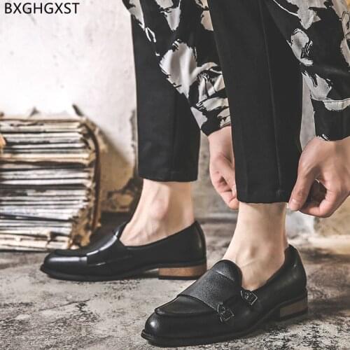 Black Mens Dress Shoes Brown Mens Loafers Shoes Luxury Office 2021 Double Monk Strap Leather Shoes Men Formal Chaussure De Homme