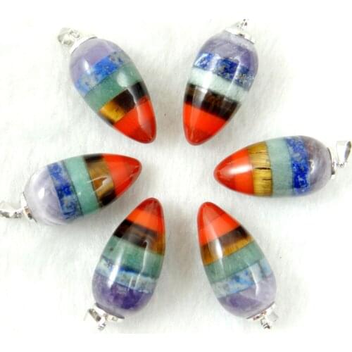 Natural stone Turquoises Quartz Crystal lapis Opal tiger eye 7 Chakra Layered pendant for diy Jewelry making necklace Acces4PCS