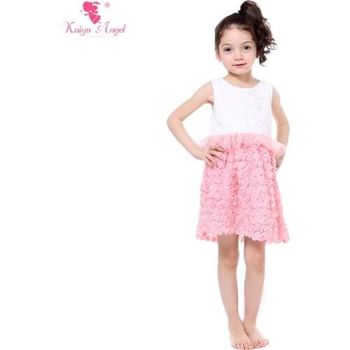 Kaiya Angel Wholesale Baby Girl Clothes Rose Flower Girls Dress Party dresses Pink Rose Dresses Summer Kids Clothes