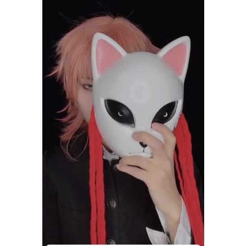 KM2025)Demon Slayer Kamado Tanjirou Sabito Makomo Plastic Kigurumi Mask Headwear Hannya Tengu Halloween Party Mask Props