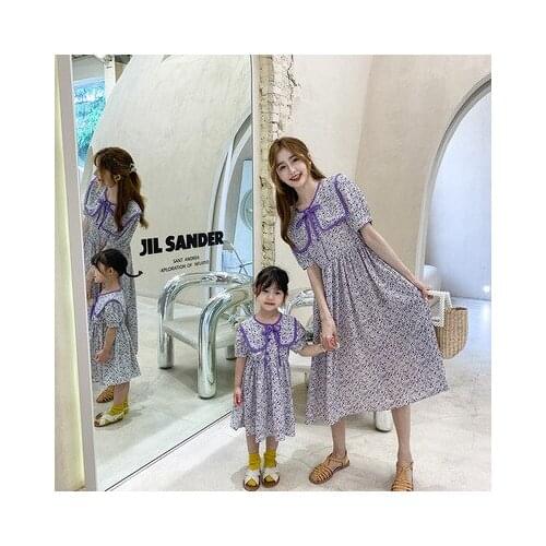 Girls Floral Dresses Korean Fashion Children Elegant Chiffon Summer Baby Girl Party Costumes Mom and Baby Parent-Child Dress