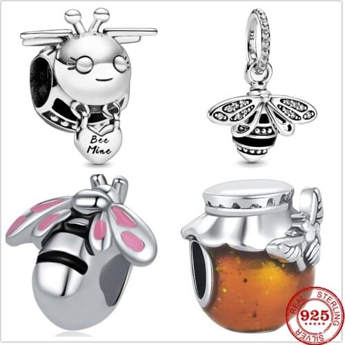 2021 New Fashion Silver 925 Bee Honey Charm Bead Pendant Fit Original Pandora Bracelets DIY Fine Sterling Jewelry Gift