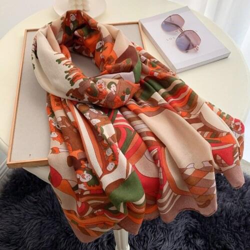 Cartoon Print Women Scarf Cotton-Linen Hijab Large Travel Graffiti Painted Shawl Wraps Bandanas New Sunscreen Kerchief Pashmina