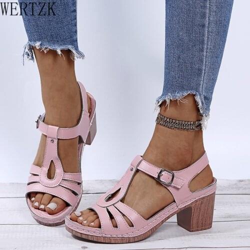 Womens Sandals Women Shoes Summer New PU Leather Sewing Sandal Open Toe Pumps Ladies Dress Party High Heels Female Slipper