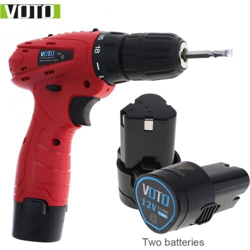 AC 100 - 240V Cordless 12V Electric Screwdriver with 2 Lithium Batteries and Rotation Adjustment Switch for Screws / Punching