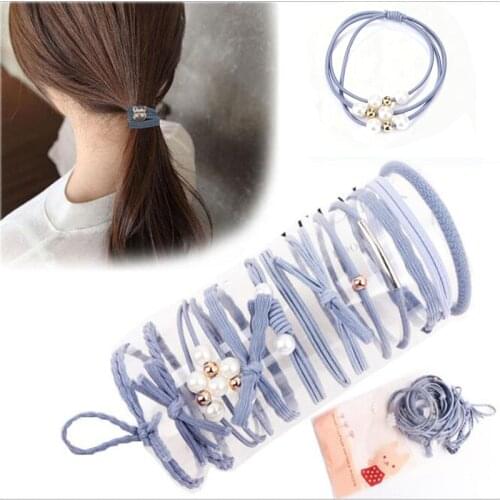 12Pcs/Set High Elastic Hair Bands Solid Pearl Stretch Hair Ties For Women Girls Ponytail Holder Hair Ropes Hair Accessories