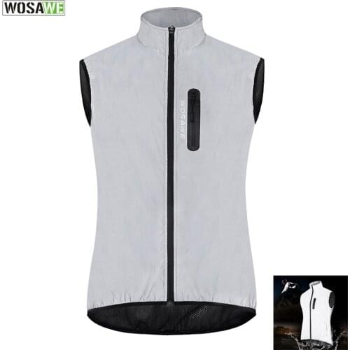 WOSAWE Men Cycling Jersey Ciclismo MTB Full Reflective Vest Windbreaker Windproof Jacket Vest Bicycle Reflective Clothing