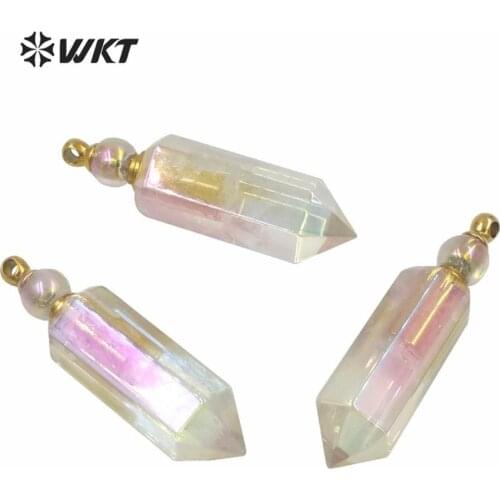 WT-P1614 WKT Wholesale Natural Stone Pendant Aura Crystal Quartz Perfume Bottle Pendant For Necklace Making