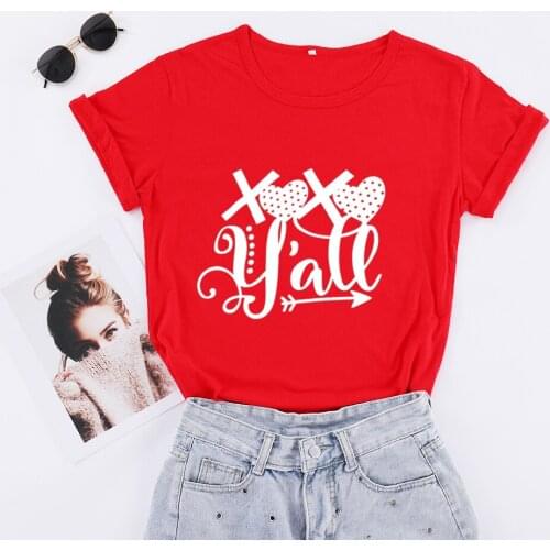 XOXO Yall Fashion Valentines Day Tshirt Plus Size Cotton T Shirt Women Korean O Neck Short Sleeve Top Tee Casual Female Clothes
