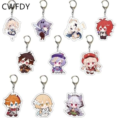 Japan Anime Genshin Impact Keychain Venti Paimon Player Diluc Klee Man Key Chain Arcylic Pendant Accessories 20pcs Wholesale
