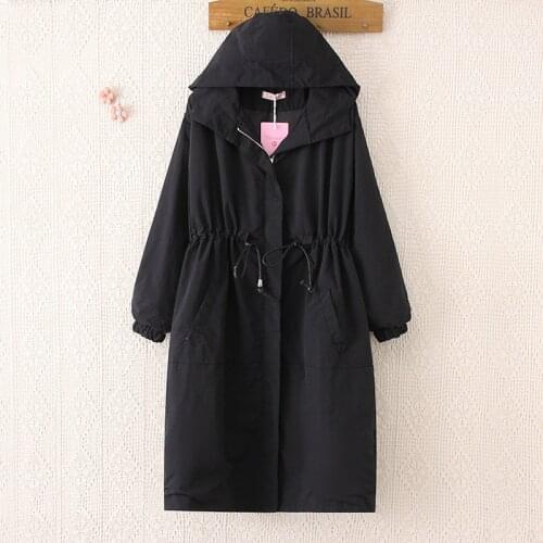 Women Long Trench Coat 2019 Autumn New Black Windbreaker Hooded Outerwear Ladies Casual Loose Casacos Femininos Large Size R809