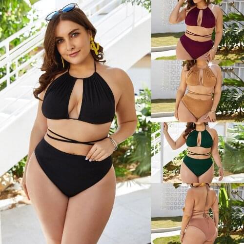 Womens Plus Size High Neck Halter 2 Piece High Waisted Swimsuit Bathing Suit