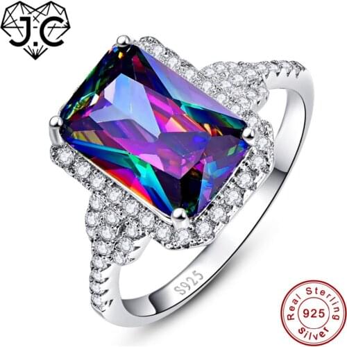 J.C Rainbow & Emarald & White Topaz Solid 925 Sterling Silver Ring For Women New Years Gift Fine Jewelry Eternity Size 6 7 8 9