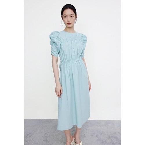 Dress 2021 Female Solid Summer Dress Short Sleeve Beach Long Casual Womens Dresses Patchwork Folds Dresses Summer 2021 Ladies