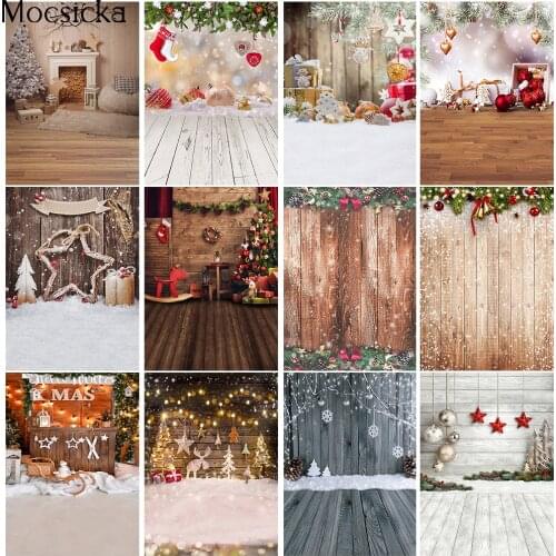 Winter Snow Wood Floor Photo Background Bokeh Snowflake Christmas Birthday Portrait Backdrop Merry Xmas Party Decorations Props
