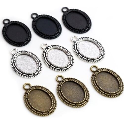 10pcs 13x18mm Inner Size Antique Silver Plated Black Bronze Simple Cameo Cabochon Base Setting Charms Pendant Necklace Findings