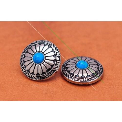10pcs 30mm Silver Sun Flower Carved Blue Turquoise Leathercraft Accessories Western Bridle Saddle Belt Conchos Screw back