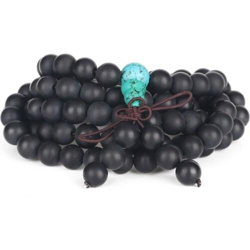 2 pcs/lot religious round natural black matte onyx semi-precious 108 stone beads prayer unisex bracelet necklace jewelry gift