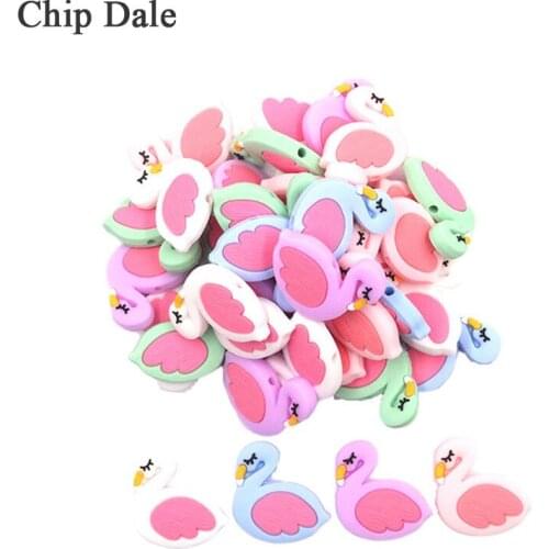Chip Dale 20Pcs Flamingo Silicone Beads DIY Necklace Pacifier Chain Making Baby Teething Toys Food Grade Silicone Chew Beads