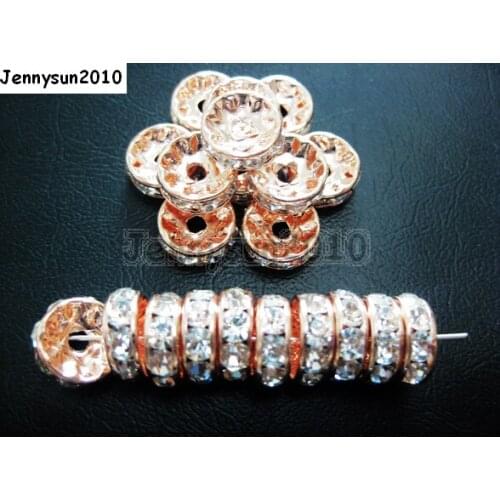 200pcs/lot 7mm Top Quality Czech Clear Crystal Rhinestone Pave Rondelle Metal Rose Spacer Loose Beads Jewelry Making