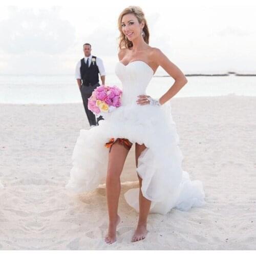 2016 A line Sweetheart Lace Up Back Sleeveless Cheap White Custom Wedding Gowns vestido de noiva High Low Wedding Dress