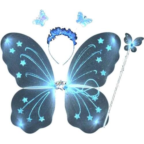 3Pcs/set Princess Kids Butterfly Wing Wand Headband Baby Girls Fairy Festive Party Supplies Costume Accessories