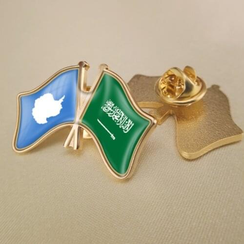 Antarctica and Saudi Arabia Crossed Double Friendship Flags Lapel Pins Brooch Badges