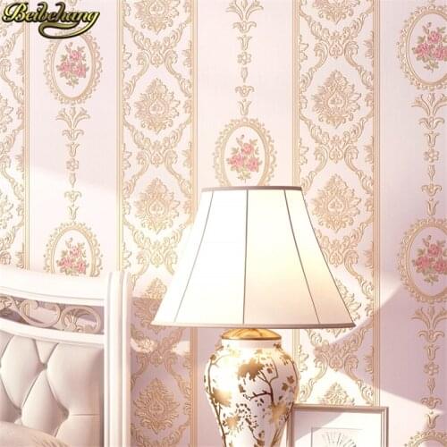 Beibehang European pink vertical stripes wallpaper for Living Room Wall Paper Roll American garden flowers Wallpapers home decor