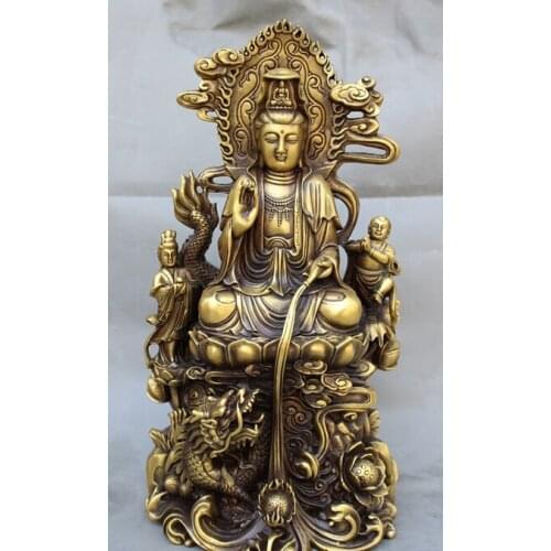 Fast shipping USPS to USA S1320 18" China Bronze Dragon Kid Child Pot Lotus Kwan-yin GuanYin Bodhisattva Statue