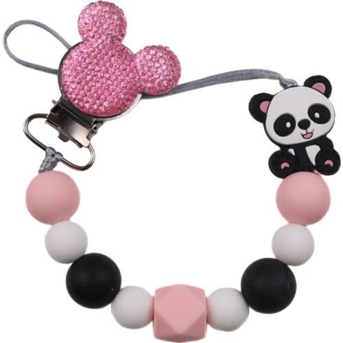 Baby Boy Girl Panda Pacifier Holder Molar Chain Mouse Bling Infant Pacifier Clip Food Grade Chew Silicone Beads Baby Shower Gift