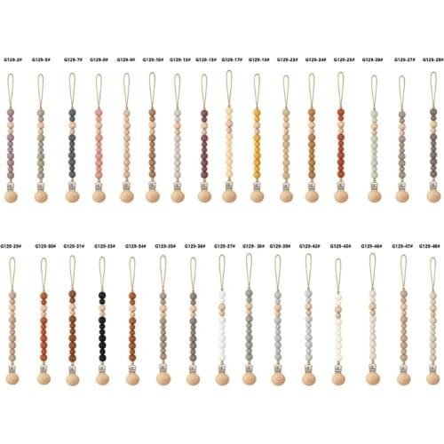 Baby Dummy Chain Wood Pacifier Clip Bear Head Bead Dummy Clip Infant Teether Toy
