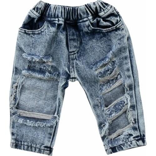 Kids Fashion Girls Patch Denim Hole 2018 New Style HOT SALE Elastic Waist Blue Solid Jeans 6M-5Y