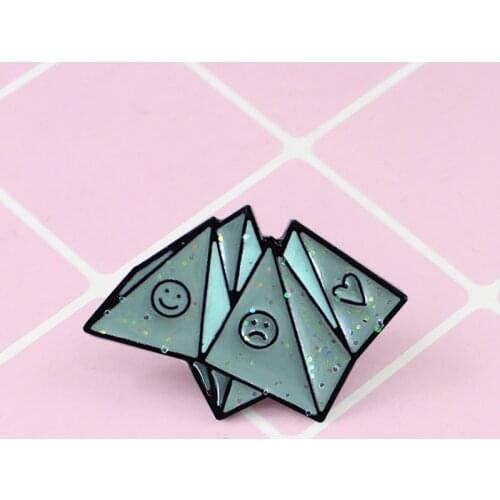 Blue origami game brooch cartoon creative smile sad jewelry hat game enamel sweater pin badge childhood memories gift