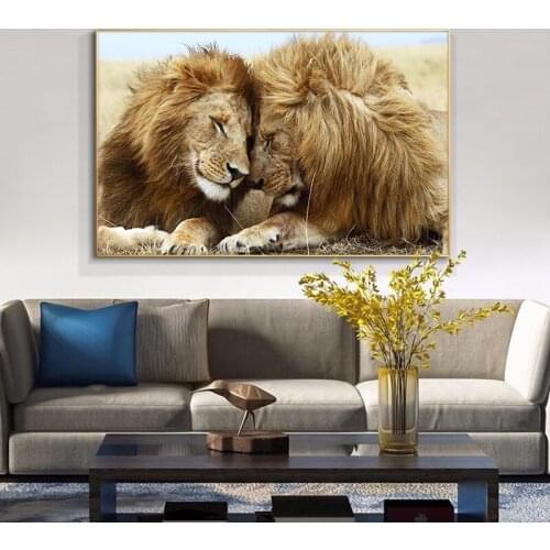 Lions Head to Head Canvas Art Painting Posters and Prints Scandinavian Cuadros Wall Art Picture for Living Room