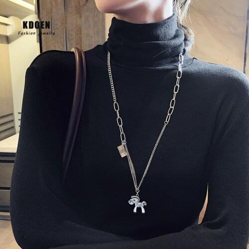 Classic Pony Animal Pendant Stainless Steel Necklace For Woman 2021 Fashion Korean Jewelry Girls Casual Sweater Long Necklace