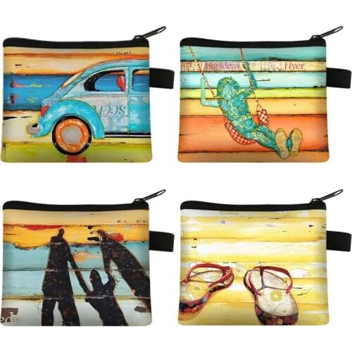 Vintage Holidays Style Oil Printing Coin Purse Boys Girls Mini Wallet Fashion Coin Holder Ladies Lipstics Credit Card Bag