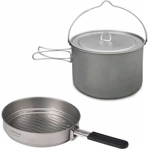 Lightweight Titanium Cookware Set 2.8L Hanging Pot with 1.1L Pan for Outdoor Hiking Picnic Cooking Camping Equipment Tableware