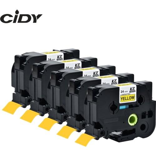 Cidy 5pcs Compatible p touch laminated tze 651 tz651 tz 651 tze651 tape 24mm Black on yellow Tape tze-651 for brother printers