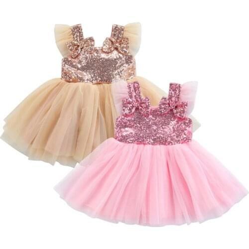 Summer Lace Children Clothing Princess Kids Bowknot Dresses For Girls Causal Wear Sequins Girls Dress Vestido Robe Fille
