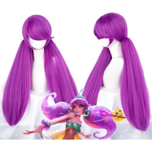 LoL Gwen Cosplay Wig LOL Cos Purple Mixed Game Wig Halloween Synthetic Hair Heat Resistant Party Play Role Wigs Chip Ponytails