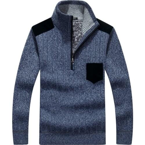 Men Clothes Pullover Mens Sweater Plus Velvet Half Zipper Sweater Thicken Warm Stand Collar Loose Sweater Vetement Homme Winter