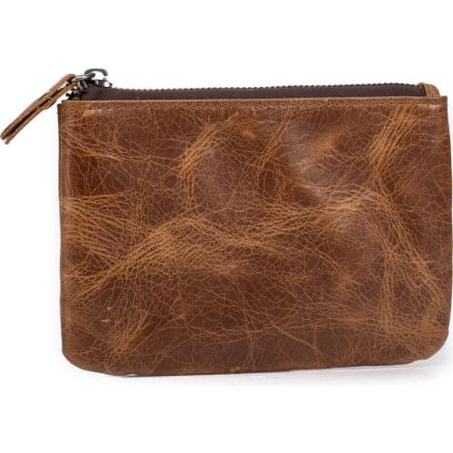 Mens Zip Genuine Leather Coin Purse First Layer Leather Crazy Horse Leather Key Bag Coin Bag Card Package Free Shipping