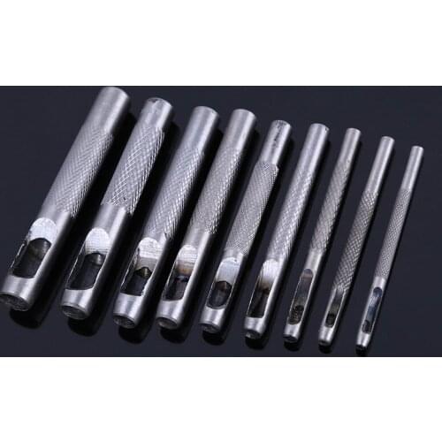 9Pcs Hollow Punch Set Hole Leather Belt Tool Kit Handmade Leather Craft DIY Round Steel Leatherworking Drilling Cutter Tools