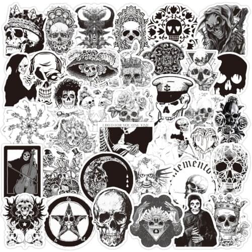 50PCS/Set Black White Gothic Skull Sticker Stickers for DIY Motorcycle Car Bike Skateboard Helmet Horror Graffiti Sticker Cool