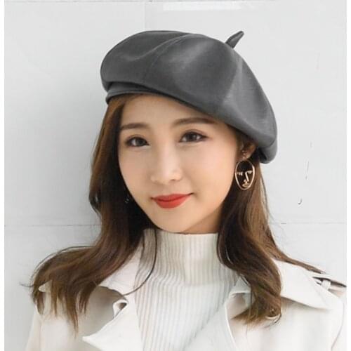 New Fashion Womens Hats Beret Autumn And Winter Leather Korean Wild Octagonal Bud Hats Cute Female