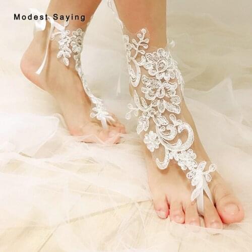 New Arrival Ivory Lace Wedding Barefoot Anklet Sandal 2019 Summer Fashion Jewelry Summer Beach Wedding Shoes Bridal Footwear