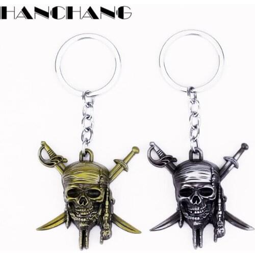 New Jewelry Pirates of the Caribbean keychain Captain Jack Sparrow mask Skull and Cross Bones Key Chain Men Women Key Holder