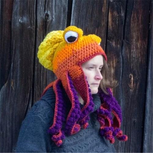 Autumn and winter new products creative hip-hop funny octopus handmade knitted woolen headgear hat